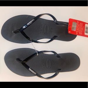 Havaianas 8 NEW Black Thin Flip Flops Shiny YOU